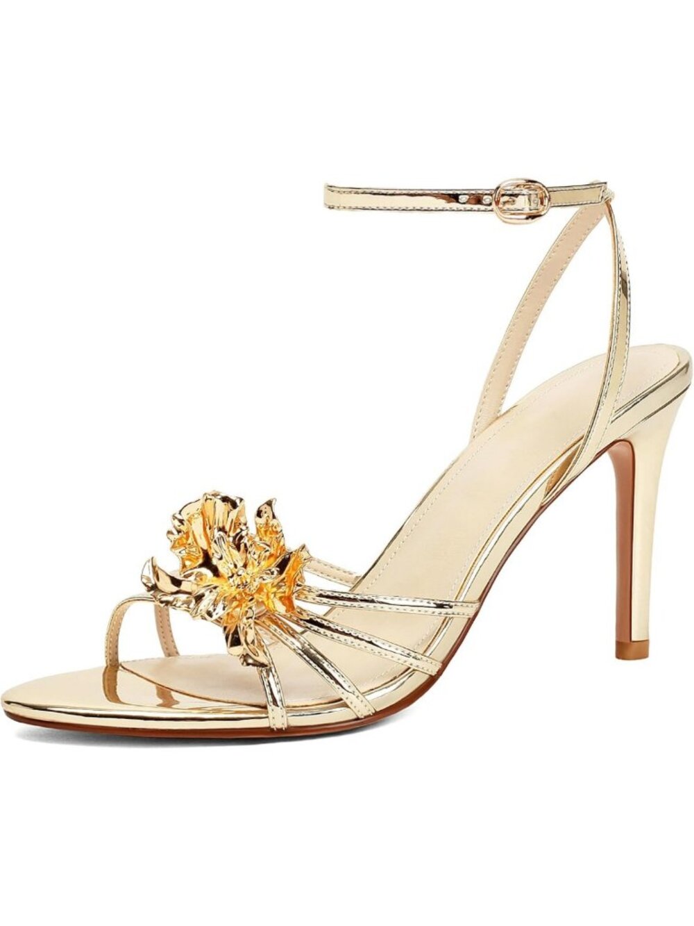 Floral Stiletto High Heels - Pointed Open Toe Strappy Ankle Strap Sandals for